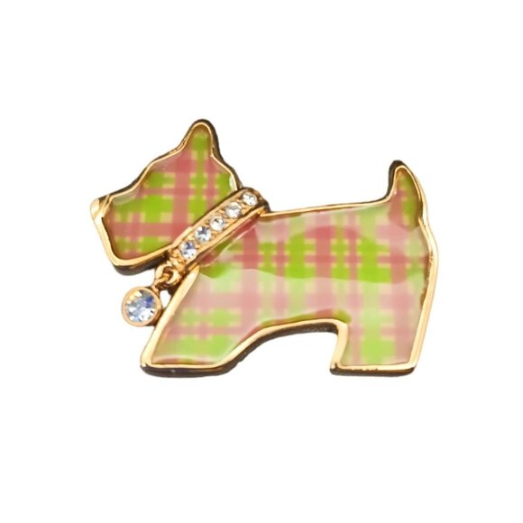 Dillards Vintage Plaid Scottish Terrier Brooch Pin With Rhinestones - Picture 2 of 5
